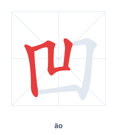 Stroke order practice for 凹 - āo