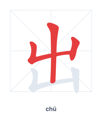 Stroke order practice for 出 - chū