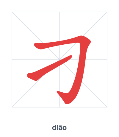 Stroke order practice for 刁 - diāo