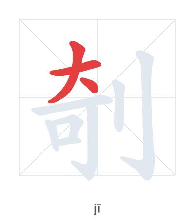 Stroke order practice for 剞 - jī