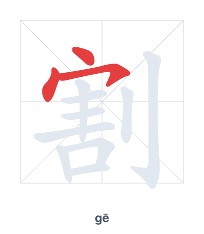 Stroke order practice for 割 - gē