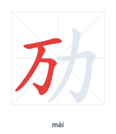 Stroke order practice for 劢 - mài