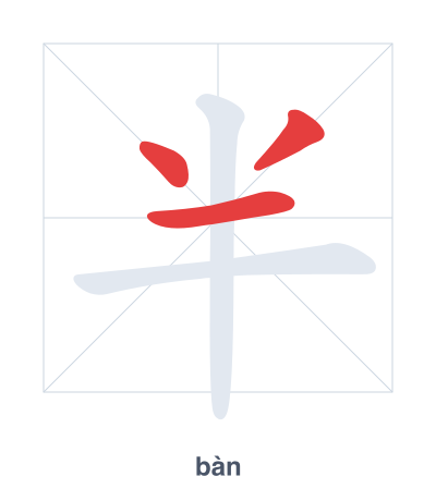 Stroke order practice for 半 - bàn