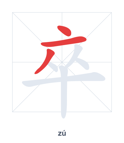 Stroke order practice for 卒 - zú