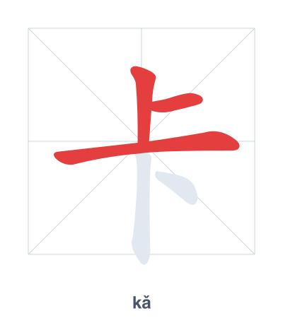 Stroke order practice for 卡 - kǎ