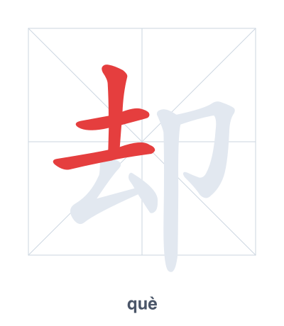 Stroke order practice for 却 - què