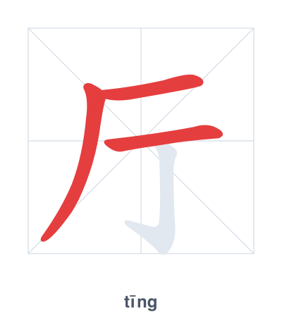 Stroke order practice for 厅 - tīng