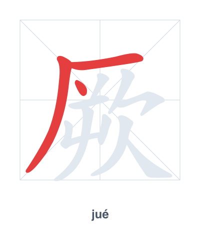 Stroke order practice for 厥 - jué