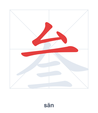 Stroke order practice for 叁 - sān