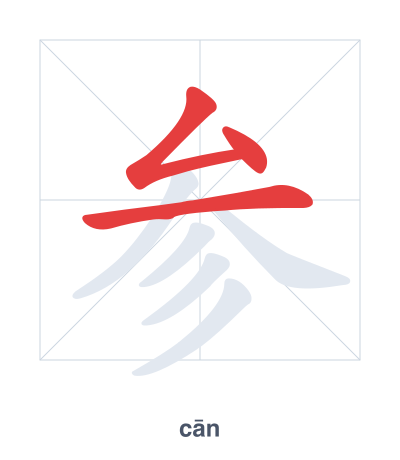 Stroke order practice for 参 - cān