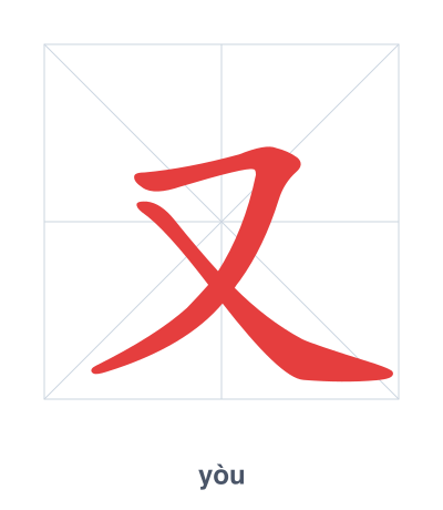 Stroke order practice for 又 - yòu