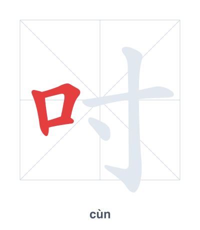 Stroke order practice for 吋 - cùn