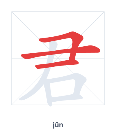 Stroke order practice for 君 - jūn