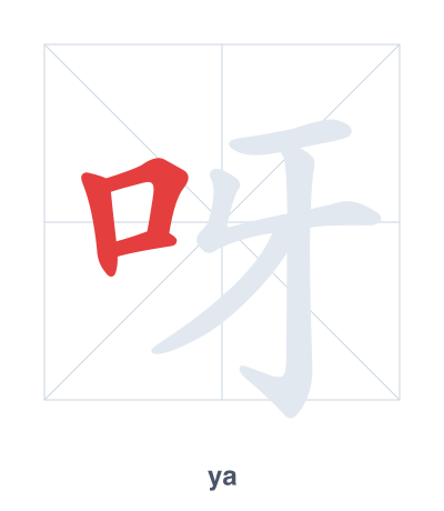 Stroke order practice for 呀 - ya