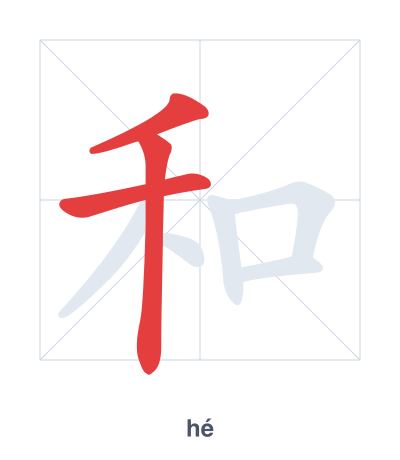 Stroke order practice for 和 - hé