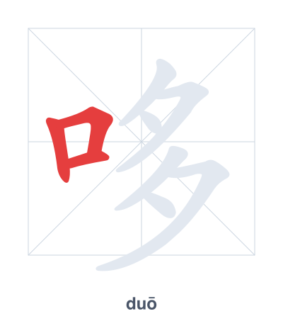 Stroke order practice for 哆 - duō