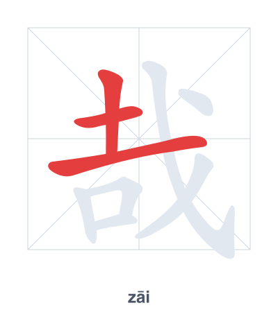 Stroke order practice for 哉 - zāi