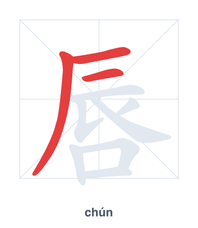 Stroke order practice for 唇 - chún