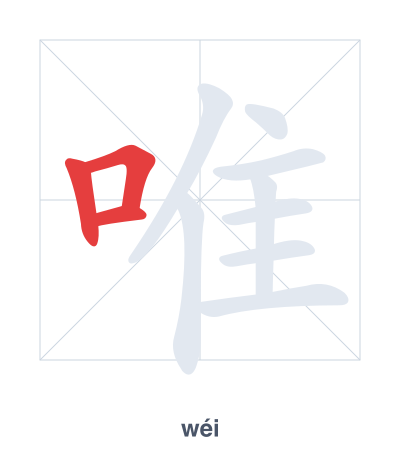 Stroke order practice for 唯 - wéi