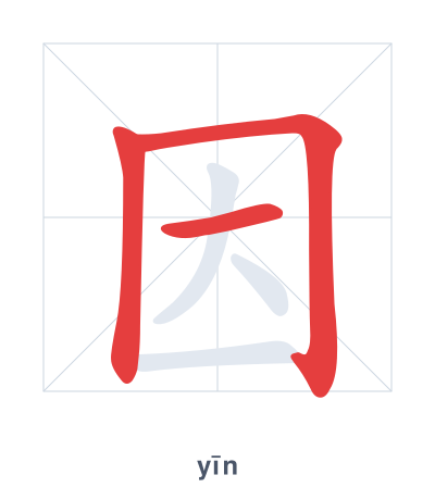 Stroke order practice for 因 - yīn