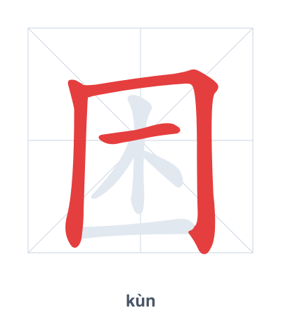 Stroke order practice for 困 - kùn