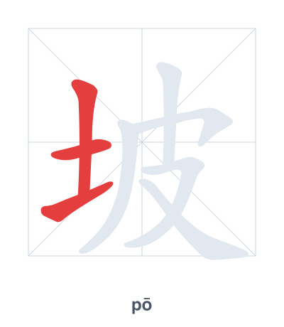 Stroke order practice for 坡 - pō