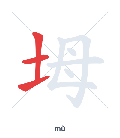 Stroke order practice for 坶 - mǔ