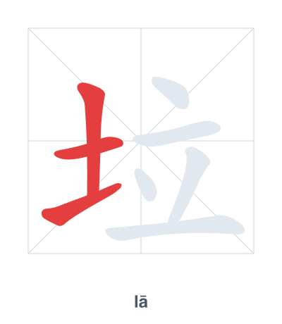 Stroke order practice for 垃 - lā