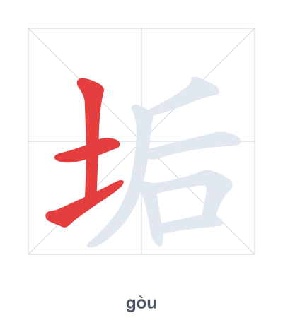 Stroke order practice for 垢 - gòu