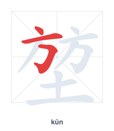Stroke order practice for 堃 - kūn