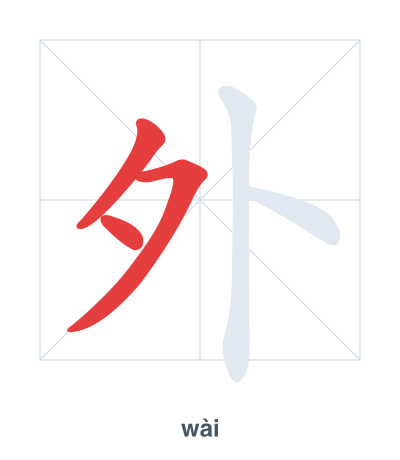 Stroke order practice for 外 - wài
