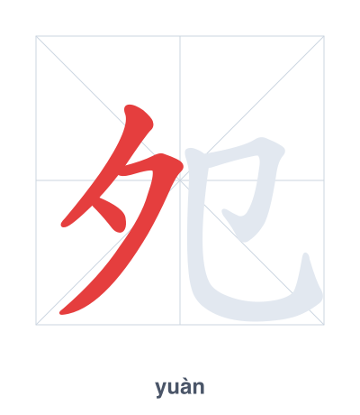 Stroke order practice for 夗 - yuàn