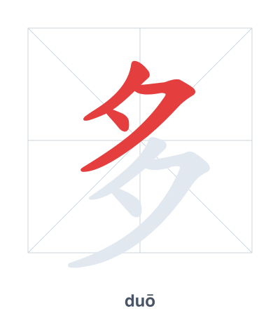 Stroke order practice for 多 - duō