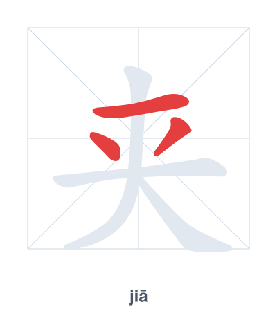 Stroke order practice for 夹 - jiā
