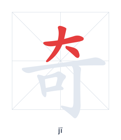 Stroke order practice for 奇 - jī