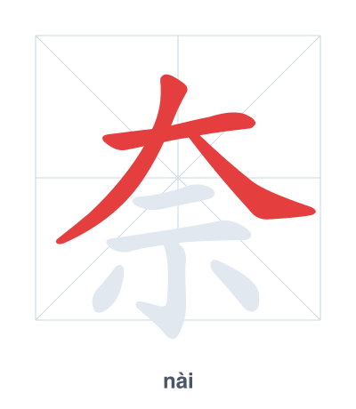 Stroke order practice for 奈 - nài