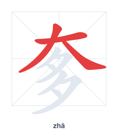 Stroke order practice for 奓 - zhā