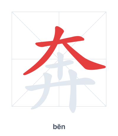 Stroke order practice for 奔 - bēn