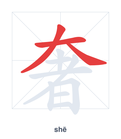 Stroke order practice for 奢 - shē