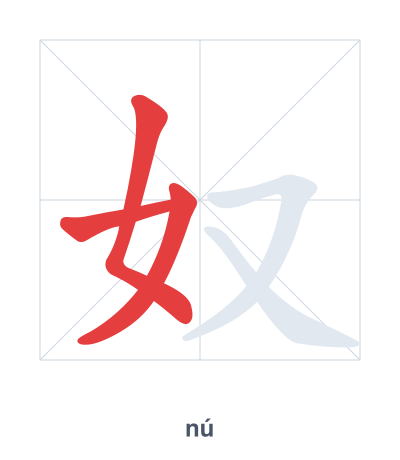 Stroke order practice for 奴 - nú
