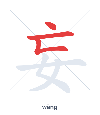 Stroke order practice for 妄 - wàng