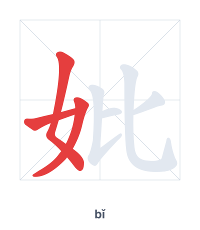 Stroke order practice for 妣 - bǐ