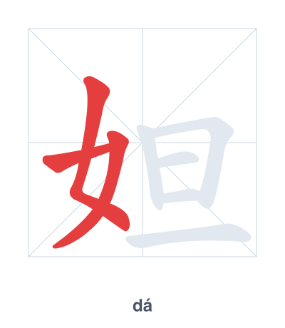 Stroke order practice for 妲 - dá