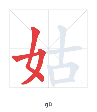 Stroke order practice for 姑 - gū