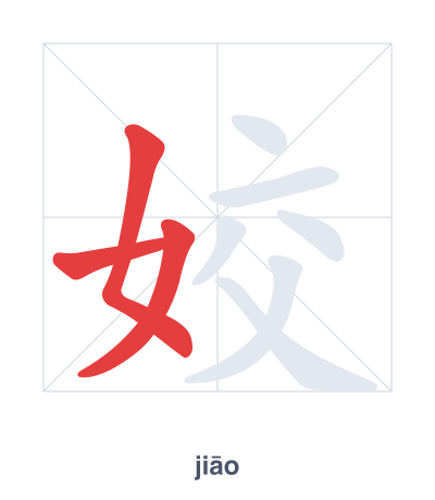 Stroke order practice for 姣 - jiāo