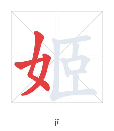 Stroke order practice for 姬 - jī