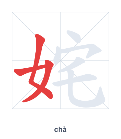 Stroke order practice for 姹 - chà