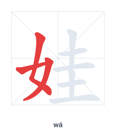 Stroke order practice for 娃 - wá