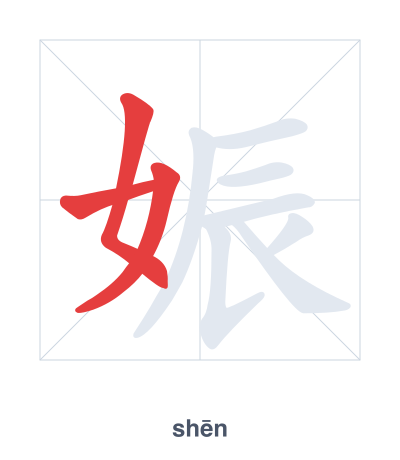 Stroke order practice for 娠 - shēn
