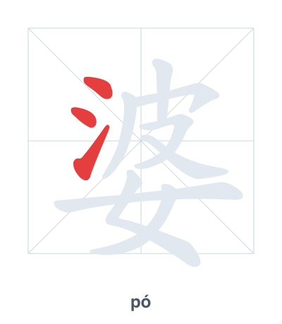 Stroke order practice for 婆 - pó